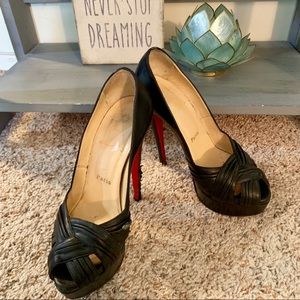 Christian Louboutin Black Peep-Toe Platform Pumps